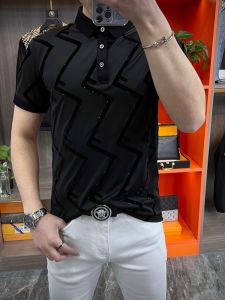 Áo Thun Nam Mùa Hè Tay Ngắn Lót Nhung in Họa Tiết Thời Trang Thường Ngày Phong Cách Công Sở Cổ Polo Tay Lửng Ôm Vừa Vặn