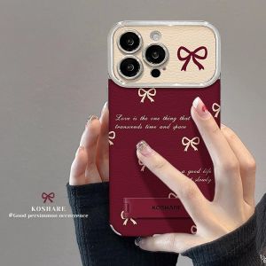 PINFEI | Custom Red New Year Style Soft Leather iPhone Case with Bow Stand and Large Window