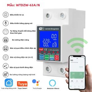 Cầu Dao Thông Minh Smart Life PV 63A Tích Hợp Wifi Hỗ Trợ Tuya Rơle Điện Áp 230V Có Chức Năng Bảo Vệ Rò Rỉ Dòng Điện Công Tắc Tự Động MCB