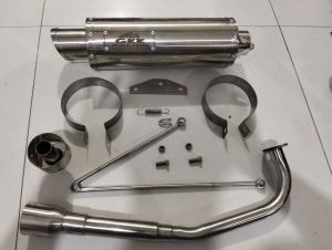 GKK RACING SHARK TIP POWER PIPE FOR MIO I 125 - 63 MM -51 MM WITH COMPLETE ACCESSORIES BRACKETCLAMPSPRINGSILENCER AND LASER EMBROID EMBLEM