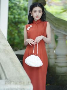 Váy Cưới Không Tay Màu Đỏ Phong Cách Trung Hoa Cổ Điển Cho Cô Gái Trẻ Váy Cưới Mùa Hè Váy Dự Tiệc Sinh Nhật Váy Dự Tiệc