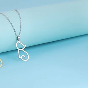 Skyrim Cute Kitten Cat Pendant Necklace Stainless Steel Cold Color Animal Neck Chain Fashion Jewelry Gift for Women Girls Friend