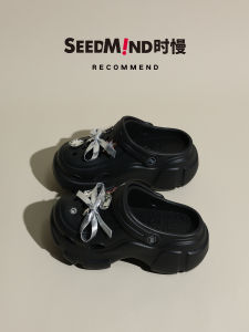 SEEDMIND เวลาช้าผีเสื้อหนารองเท้าแตะด้านล่างสําหรับผู้หญิง 2024 สไตล์ใหม่เพชรน้ํารองเท้าแตะลําลองสีดํารองเท้าฤดูร้อน