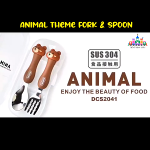 Set Sudu Garpu  untuk Kanak-Kanak ANIMAL Fork and Spoon set for kids for baby Baby spoon Sudu baby kids tableware