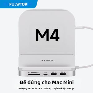 Cổng Kết Nối Dọc PULWTOP Cho Mac Mini M4 Với Vỏ SSD 4TB Cổng USB A/C 10Gbps USB A 2.0 Cổng Âm Thanh SD/TF Vỏ Nhôm Dành Cho M6 M5 Pro M4/M4 Pro