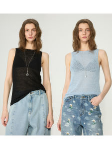 Soft Long Velvet Cotton Knitted Vest Hollow Weave Sensation Versatile Comfortable Spring Summer Breathable Plain Color Knitwear