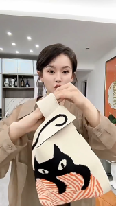 Biển jjt dệt kim túi xách đường phố hợp thời trang dễ thương Panda Túi Xách Vải dệt