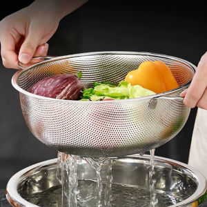 Double Handles Vegetables Fruits Drain Washing Basket Stainless Steel Colander Strainer Sieve Basket Kitchen Gadget