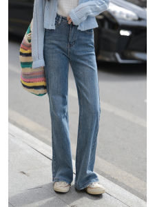 Mixd | Quần Jeans Đùi Rộng Thắt Dây Cao Màu Xanh Nhạt