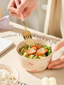 Bát Đựng Salad Bằng Gốm Sứ in Thêu Thắt Nút Bướm Ins Home Couples Bé Gái Dessert Bát Đựng Cơm Màu Sắc Có Giá Trị Thẩm Mỹ Cao