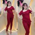Bộ Quần Dài Ống Ôm Áo Cỗ Đỗ Tay Ngắn Bigsize Chất Thun Tăm Lạnh Bigsize Nữ  60-95kg. 