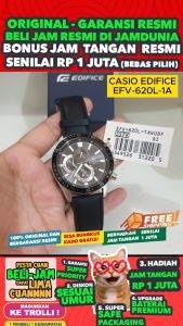 CASIO ORIGINAL - CASIO EDIFICE EFV-620L-1AVUDF - MEN RO - Kulit - Hitam - Jam dunia JD18