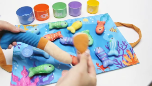 Montessori Toy for Todders Cloth Fishing Game with Stacking Cups Color Sorting Education Toy