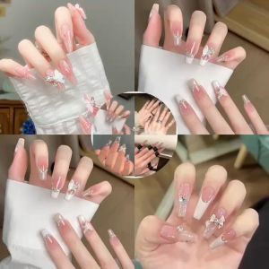 【DD267】เล็บปลอม ขายดีที่สุดในไทย เล็บปลอม ประดับเพชร ลายดอกไม้ และผีเสื้อ(24 ชิ้นต่อกล่อง)