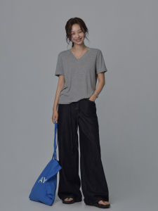 Comfortable V-neck Short Sleeve T-shirt Womens Summer Loose Fit Casual Hang down Feeling Long Lasting Love to Wear T-shirt