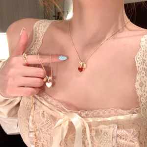 Korean Style Double Sided Drop Oil Heart Necklace Womens Luxury Choker Small Niche Neck Chain Sweater Chain Fashion Jewelry