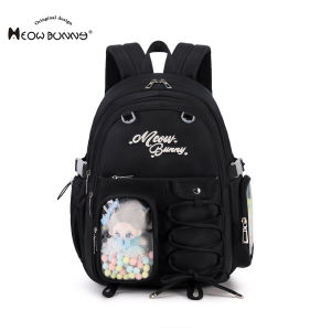 Meow Bunny Large Capacity Detachable School Backpack Womens Fashionable Casual Nylon Bag with Zipper for Teenage Students