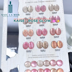 Set sơn mắt mèo Kaise 12 màu tone hồng chủ đạo - KAISE ROSE GLOW - Tặng kèm bảng màu