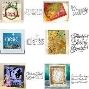 Christmas Greetings Metal Cutting Dies Halloween Thankful Blessed Grateful Words DieCut For DIY Scrapbooking Card Craft Making