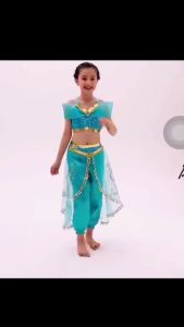 [SJJY] Fairy Tale Princess Jasmine Costume for Girl Disney Aladdin Lamp Cospaly Kids Birthday Party Carniva Outfit For Halloween Cosplay