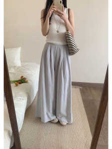 High Waist Wide Leg Pants Pleated Casual Walking Meat Covering Summer 2025 Womens Straight Cut Loose Fit Trousers