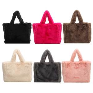 Women Fluffy Tote Bags Soft Plush Shoulder Bag Cute Faux Fur Hobo Bag Trendy Large Capacity Travel Work Bag