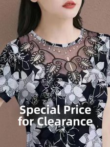 2025 Summer New Korean Style Printed T-Shirt Slimming Belly Covering Comfortable Versatile Silk Material Womens Top