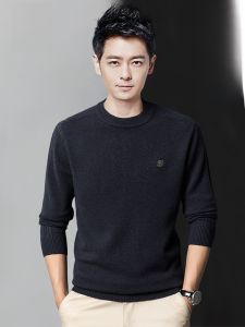 ROMON | เสื้อสเวตเตอร์ถักผ้าขนสัตว์ 100% สำหรับผู้ชาย ทรงหลวม คอกลม แขนยาว ถักแบบลำลอง สำหรับฤดูหนาว แฟชั่นลำลอง