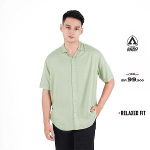 Aerostreet Kemeja Rayon Marva Jade Green Hawai Polos Cerah Pria Wanita QABAA