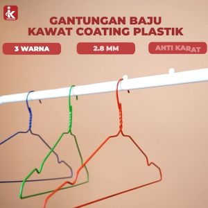 Indokurnia 10 pcs Gantungan Baju Kawat Coating Plastik
