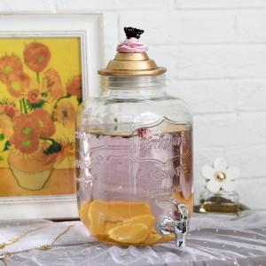 5L Rooster Elephant Lid Glass Self-Service Beverage Bottle Juice Can Beverage Dispenser with Tap Vintage Style Square Storage Jar