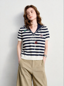 Toyouth | Áo Thun Đan Sọc Thêu Mùa Hè Lụa Mát Sailor