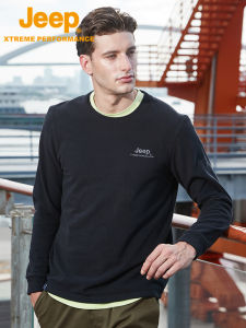Jeep | Jeep Mens Fleece Lined Long Sleeve T-Shirt Pure Color Loose Casual Base Layer Shirt Windproof Warm Ultra-light Outdoor Wear