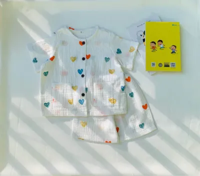 Bộ đồ mặc nhà pyjama cho bé trai bé gái vải xô Muslin cao cấp