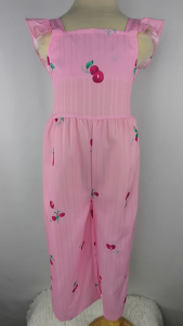 Big Joy Girls pink cherry print jumpsuit with ruffled straps and elastic waist. for Ages 1 to 7 Y/O 912101