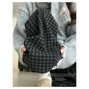 กางเกงขายาวทรงตรงลายสก็อตสีพื้นสำหรับผู้หญิง กางเกงขายาวทรงตรงหลวมๆ สำหรับใส่ไปเที่ยวในช่วงฤดูใบไม้ร่วงและฤดูหนาว