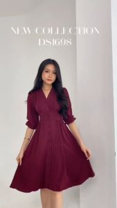 WOMSCLOTH - DRESS CRINKLE MIDI BUSUI CASUAL PREMIUM KOREAN STYLE