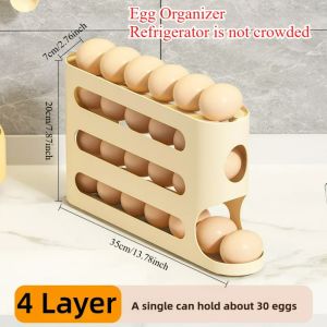 4-layer Egg Holders Refrigerator Automatic Roll-Out Fresh Egg Storage Device Household Refrigerator Storage Egg Box Hold 30 Eggs