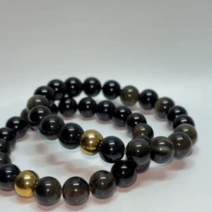 Elegant Obsidian Bead Bracelet Gold Sheen Obsidian - Spiritual Healing & Protection I Charms Theory