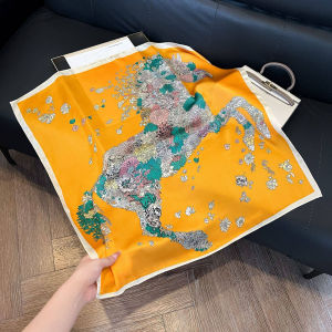 Luxury summer lightweight sun protection silk scarf women animal horse 70cm small square scarf decorative neck scarf