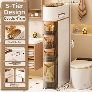 Draw Type No-Install Bathroom Water-resistant Narrow Gap Storage Cabinet