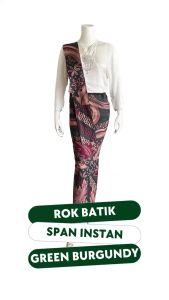 ISYANA Rok Batik Warna Wine Green Model Span Instan Resleting Bahan Katun Halus Berselendang