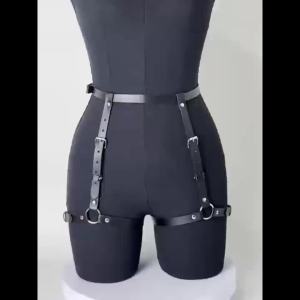 Punk Gothic Black PU Leather Adjustable Thigh Garter Harness For Women Decor For Halloween Rave Club Festival Party Outfit