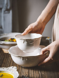 Bát Ăn Súp Bằng Gốm Sứ Trang Trí Hoa Phong Cách Pháp Cổ Điển Dùng Tại Nhà Bát Ăn Mì Hai Tai Nhẹ Nhàng Sang Trọng