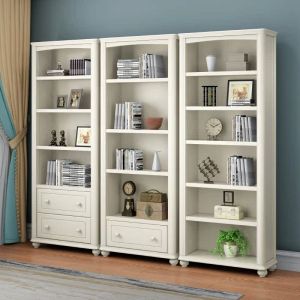 Solid Wood Bookcase Shelf Combination Cabinet Layered Rack Light Luxury Cabinet Storage Children Student White Simple Bookshelf