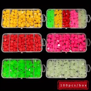 100pcs Floating Soft Corn Kernel Fishing Baits - 0.39inch 0.3g Hinged Lures with 6 Vibrant Colors (Yellow Green Red Pink）