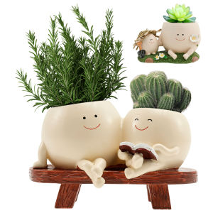 New Chair Smile Face Planter Resin Face Flower Pot with Drainage Hole Creative Succulent Flower Pot Home Garden Flower Container