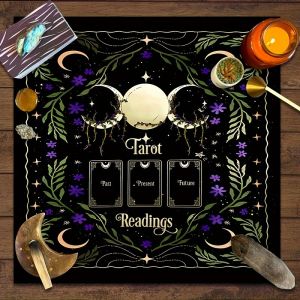 VIKAMA Starry Sky Triple Moon Tarot Tablecloth Astrology-themed Desk Mat Party Altar Cloth Home Decor