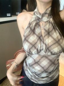 เสื้อกั๊กสายเดี่ยวพิมพ์ลายเสือดาวสไตล์อเมริกันสำหรับผู้หญิง ฤดูร้อน ทรงเข้ารูป กระโปรงสั้น ดีไซน์ด้านใน ดีไซน์ด้านนอก กระโปรงสั้น