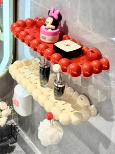 ตู้เสื้อผ้าติดผนังแบบติดผนังสำหรับห้องน้ำแบบไม่ต้องเจาะ จัดระเบียบเครื่องครัวในห้องน้ำ ชั้นวางของแบบหมุนได้ ชั้นวางของในมุม